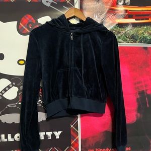 brandy melville john galt navy blue velour cropped zip up